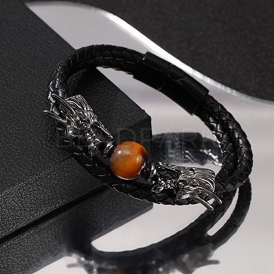 Black PU Leather Cord Braided Bracelets PW-WG503E5-03-1