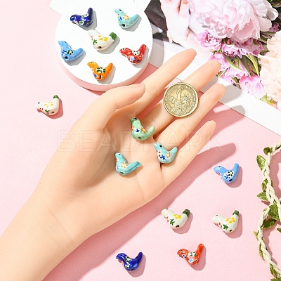 15Pcs Handmade Printed Porcelain Beads PORC-YW0001-44-1