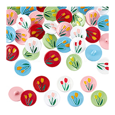 60Pcs 6 Colors 1-Hole Spray Painted ABS Plastic Buttons BUTT-PH0001-65B-1