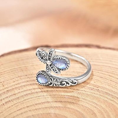 Teardrop & Dragonfly Bohemian Style Zinc Alloy with Resin Synthetic Moonstone Cuff Rings for Women FS-WGB4FBF-01-1-1