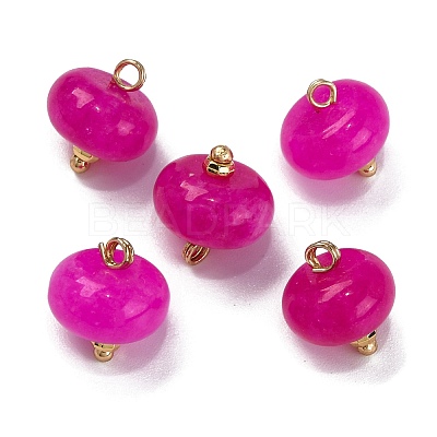 Natural White Jade Dyed Saucer Charms with Rack Plating Golden Tone Brass Bails KK-B103-17B-02-1