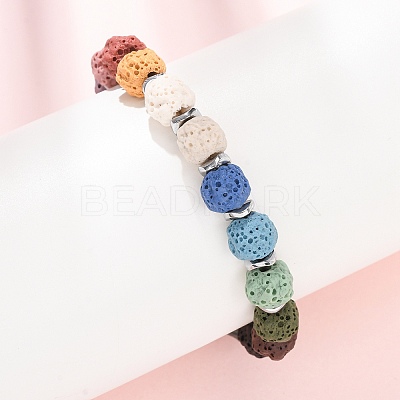 Chakra Dyed Round Natural Lava Rock Beaded Bracelets GG-CBA922D-03-1