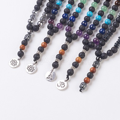 Natural Lava Rock Beaded and Natural & Synthetic Mixed Stone Pendant Necklaces NJEW-I221-02-1