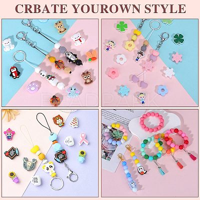 80Pcs 4 Style Round Silicone Focal Beads SIL-SZ0001-22B-1
