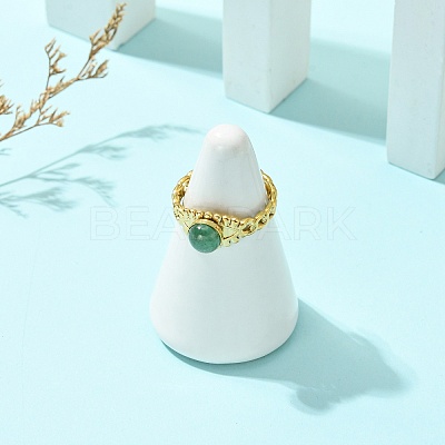 Natural Gemstone Horse Eye 304 Stainless Steel Cuff Open Rings for Women RJEW-JR01066-1