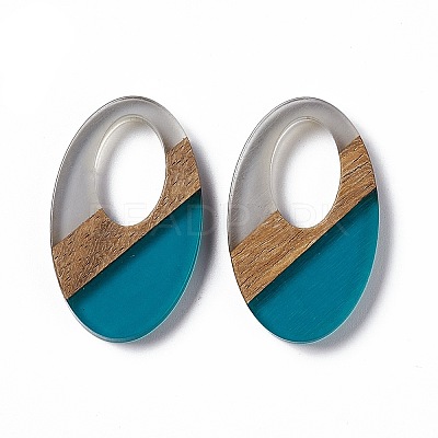 Transparent Resin & Walnut Wood Pendants RESI-M027-02G-1