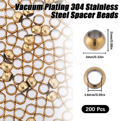200Pcs PVD Vacuum Plating 304 Stainless Steel Spacer Beads STAS-SC0006-89B-1