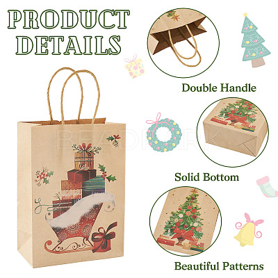 8Pcs 8 Styles Christmas Theme Printed Kraft Paper Bags with Handles ABAG-TA0001-59-1