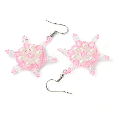 Christmas Snowflake Glass Seed Braided Dangle Earrings EJEW-MZ00236-03-1