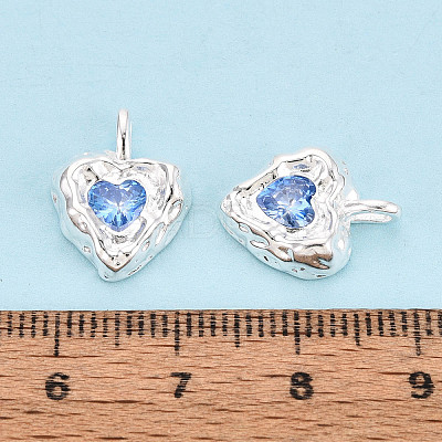 925 Sterling Silver Pave Cornflower Blue Cubic Zirconia Heart Pendants STER-N016-119S-1