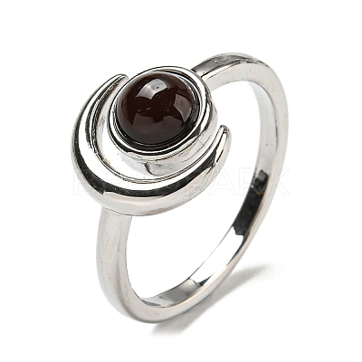 Natural Dyed & Heated Black Agate Adjustable Rings RJEW-K269-09P-03-1