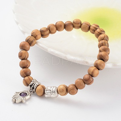 Wood Beaded Stretch Bracelets BJEW-JB02126-1