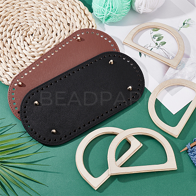 2Pcs 2 Colors Oval PU Leather Knitting Crochet Bags Nail Bottom Shaper Pads DIY-PH0029-30B-1