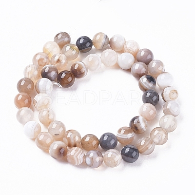 Natural Striped Agate/Banded Agate Beads Strands G-G582-6mm-57-1