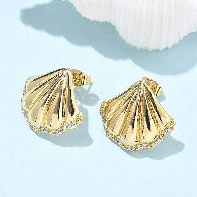 Brass Clear Cubic Zirconia Stud Earrings EJEW-Q017-05B-G-1