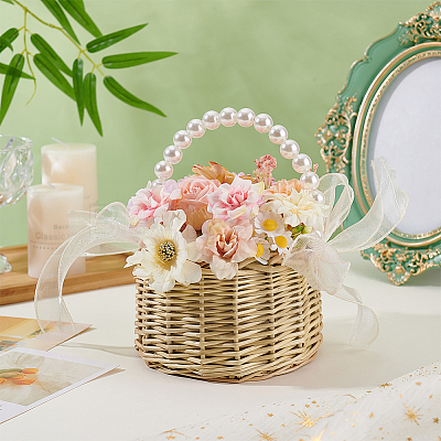 Wicker Flower Baskets with Handle DIY-WH0899-431B-1