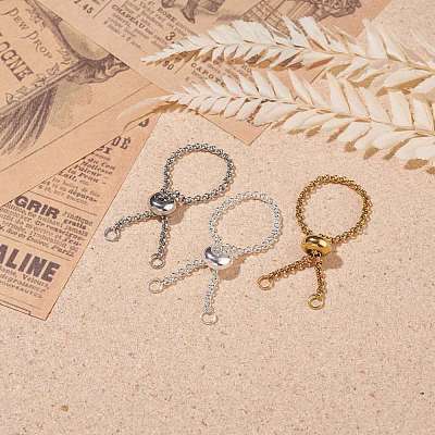304 Stainless Steel Rolo Chains Slider Ring Findings RJEW-JR00443-1