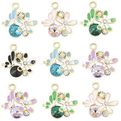 10Pcs 5 Colors Alloy Rhinestone Pendants FIND-YW0011-54-1