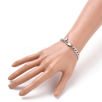 Tarnish Resistant Women' s Fashionable 304 Stainless Steel Cuban Link Chain Bracelets BJEW-JB05657-01-1
