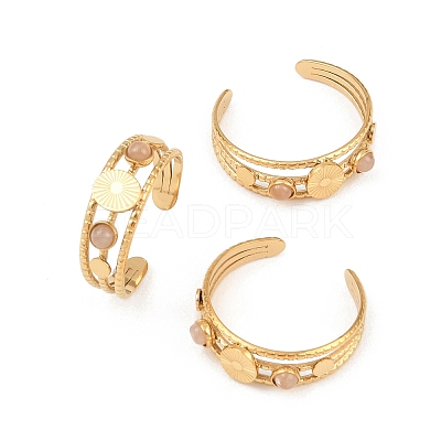 Natural Rose Quartz and Flat Round Open Cuff Ring RJEW-B039-02G-09-01-1