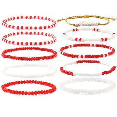 10Pcs Glass Seed Bead & Glass Stretch Bracelets ZB7764-1-1