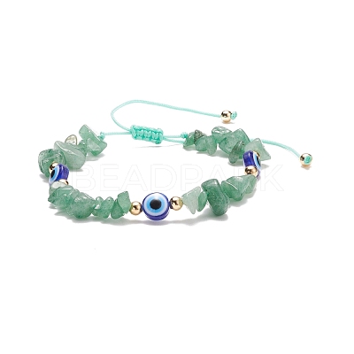 Natural Green Aventurine Chips & Resin Evil Eye Braided Bead Bracelet BJEW-JB08495-07-1
