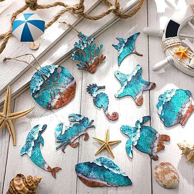 Ocean Theme Wooden Sea Animal Pendant Decorations PW-WG532B8-01-1