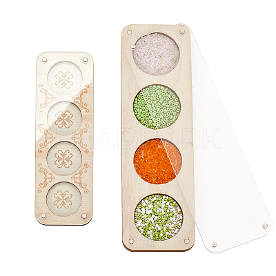 2Pcs 2 Styles 4/8 Slots Rectangle Wood Beads Display Case with Magnetic Lid ODIS-PH0001-73-1