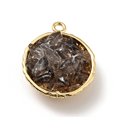 Natural Smoky Quartz Chip Pendants KK-C242-05G-09-1