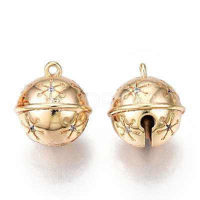 Brass Micro Pave Clear Cubic Zirconia Bell Charms KK-N216-402-1