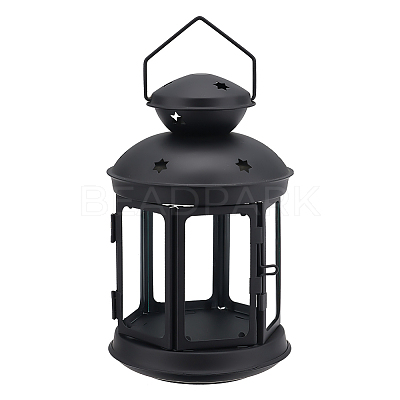 Portable Iron Candle Holder with Clear Glass Window AJEW-WH0299-85B-1