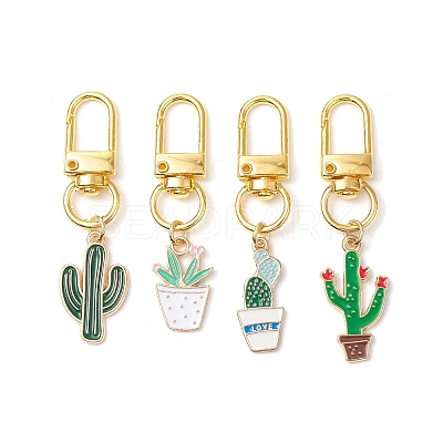 Cactus Alloy Enamel Pendant Decorations HJEW-JM02887-1