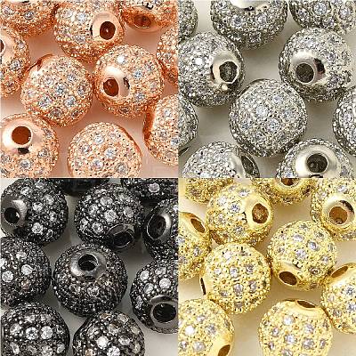 10Pcs Round Brass Micro Pave Cubic Zirconia Beads ZIRC-YW0001-26B-1