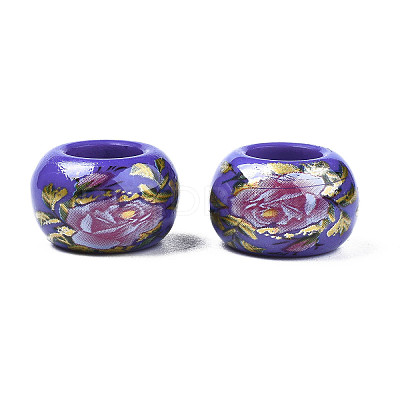 Flower Printed Opaque Acrylic Rondelle Beads SACR-S305-27-G04-1