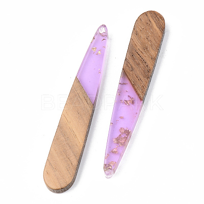 Transparent Resin & Walnut Wood Pendants X-RESI-S389-039A-B01-1