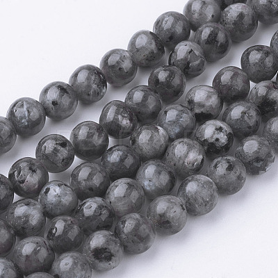 Natural Black Larvikite Bead Strands G-G735-57-6mm-1