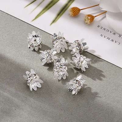 Brass Rhinestone Bead Caps X-RB-H042-14-1