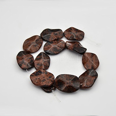 Wave Oval Natural Mahogany Obsidian Beads Strands G-N0153-04-1