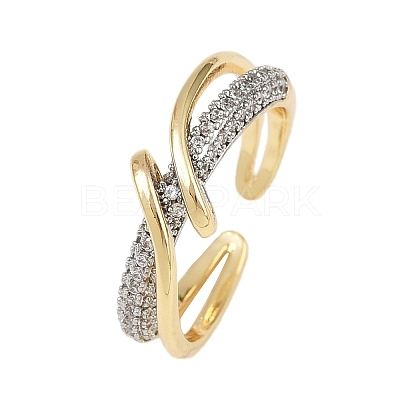 Brass Micro Pave Cubic Zirconia Adjustable Cuff Rings for Women RJEW-C140-13G-1