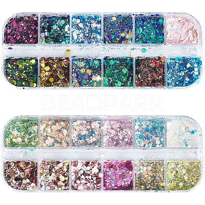 2 Bags 2 Colors 12 Grid Nail Art PET & ABS Sequins/Paillette MRMJ-SP0001-32-1