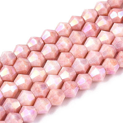 Anti-Tarnish Electroplate Bicone Glass Beads Strands X-EGLA-T021-4mm-16-05-1