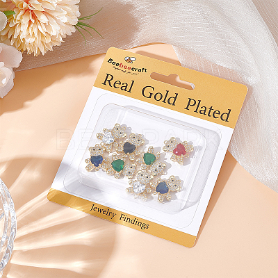 10Pcs 5 Colors Rack Plating Brass Micro Pave Clear Cubic Zirconia Connector Charms KK-BBC0018-18-1