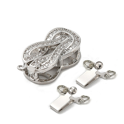 Brass Micro Pave Clear Cubic Zirconia Box Clasps KK-E084-28P-1