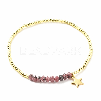Natural Malaysia Jade(Dyed) Round Beaded Stretch Bracelet with 304 Stainless Steel Star Charms BJEW-JB08059-01-1