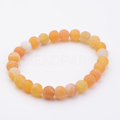 Natural Weathered Agate Stretch Beads Bracelets X-BJEW-JB02513-02-1