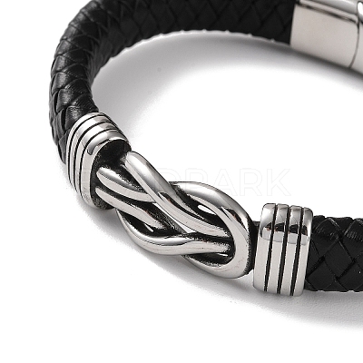 Men's Braided Black PU Leather Cord Bracelets BJEW-K243-19AS-1