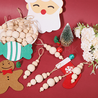 Wood Round Beads Pendant Decoration HJEW-CA00009-1