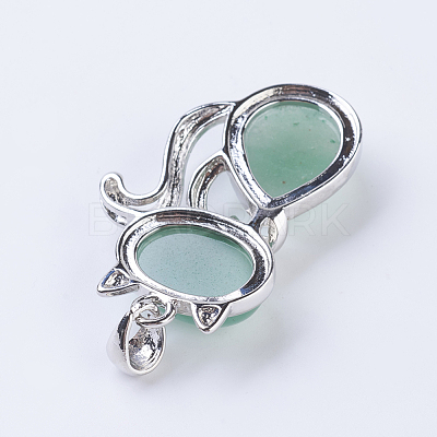Natural Green Aventurine Kitten Pendants G-P352-B02-1