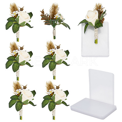 Silk Cloth Artificial Flower Boutonniere AJEW-DR0001-55D-1