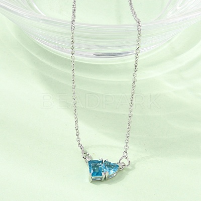 Brass Pave Cubic Zirconia Rectangle and Heart Pendant Cable Chain Necklaces KK-CBAB173-04P-10-1